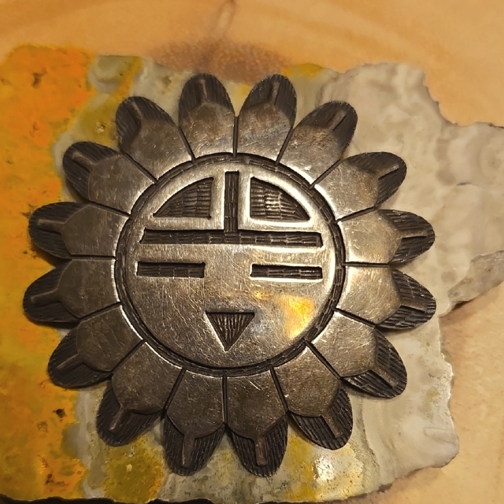 Vintage, Sterling, Hopi Sun Face Kachina pendant/brooch.